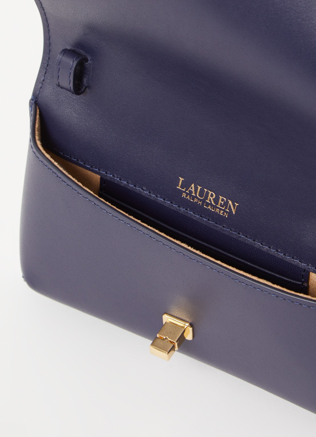 Ralph Lauren Clutch van leer met logo - detail donkerblauw