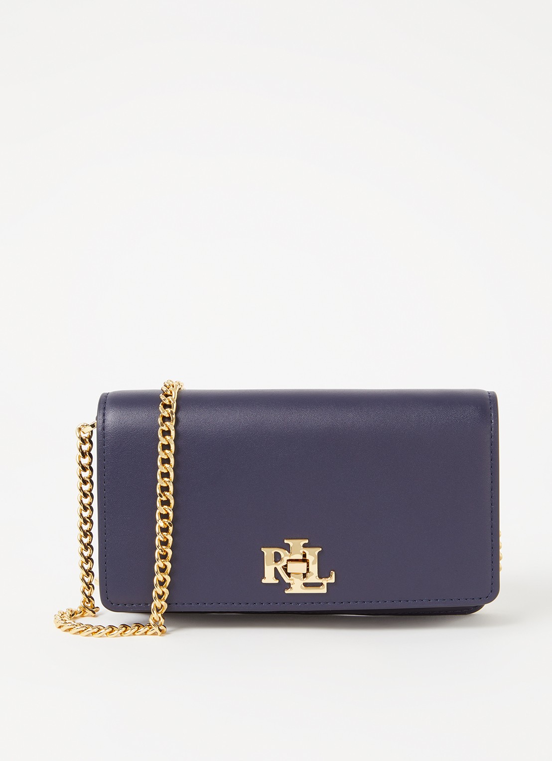Ralph Lauren Clutch van leer met logo - voorkant 4 donkerblauw