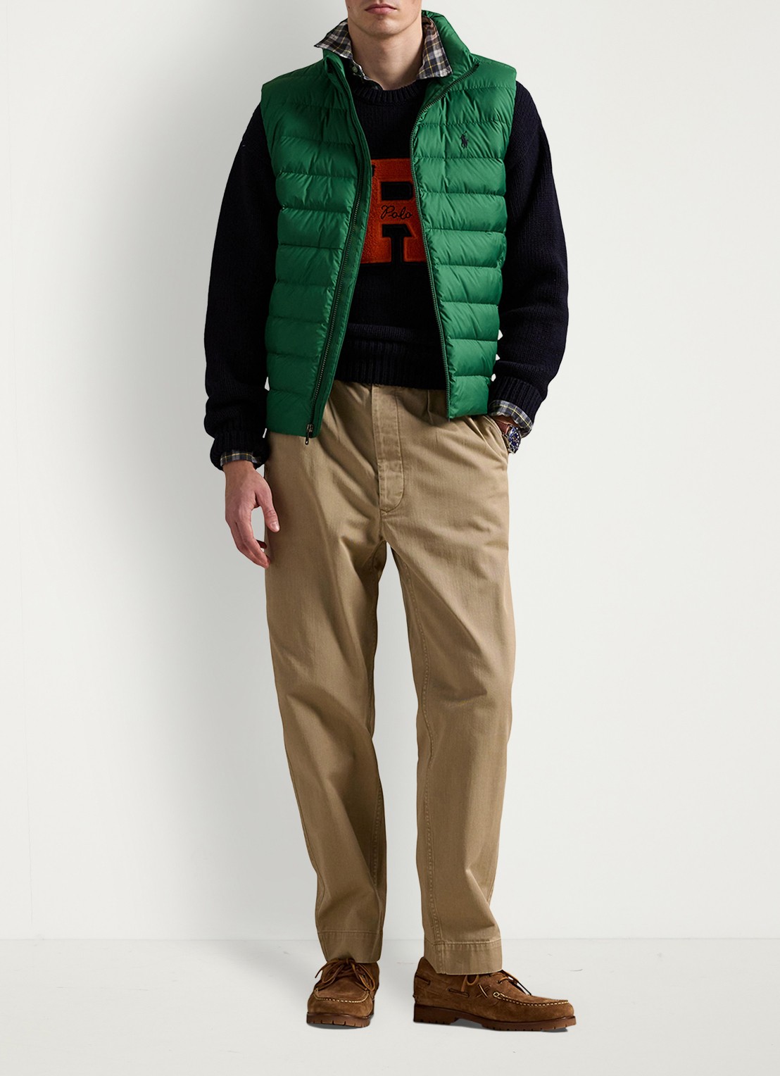 Ralph Lauren Colden bodywarmer met logoborduring - voorkant 2 new forest / groen