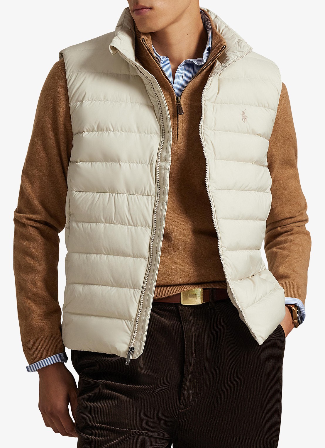 Ralph Lauren Colden bodywarmer met logoborduring - detail basic sand / zand