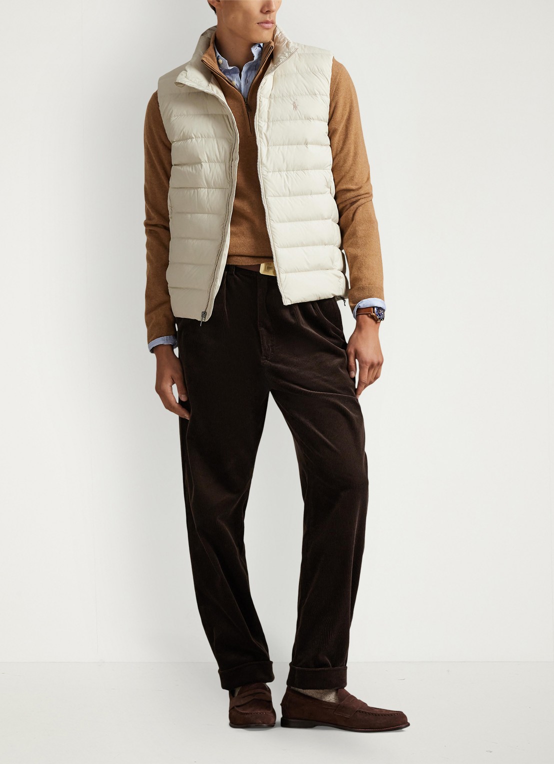 Ralph Lauren Colden bodywarmer met logoborduring - voorkant 6 basic sand / zand