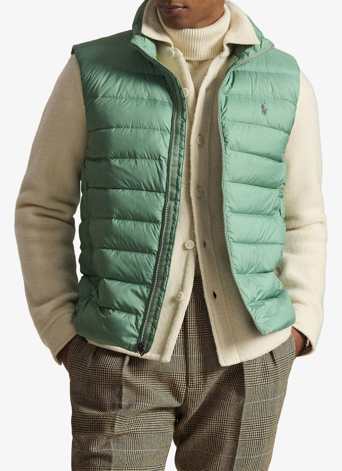 Ralph Lauren Colden bodywarmer met logoborduring - voorkant 2 light green / lichtgroen
