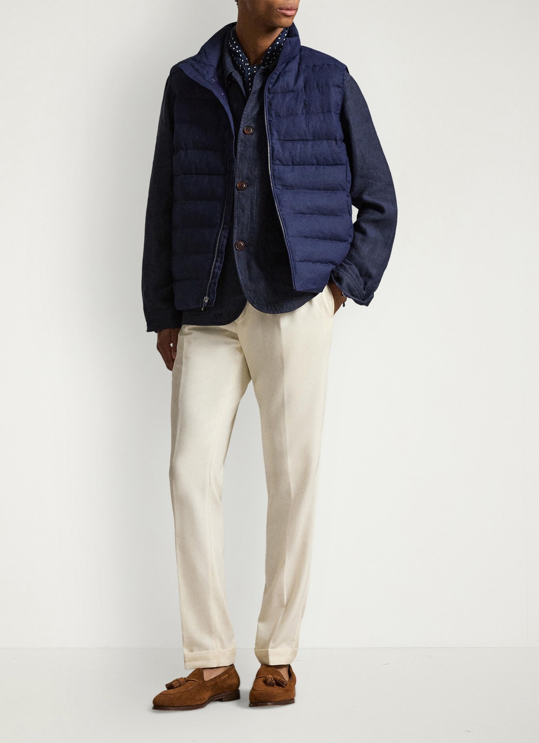 Ralph Lauren Colden bodywarmer met logoborduring - voorkant 2 newport navy / donkerblauw