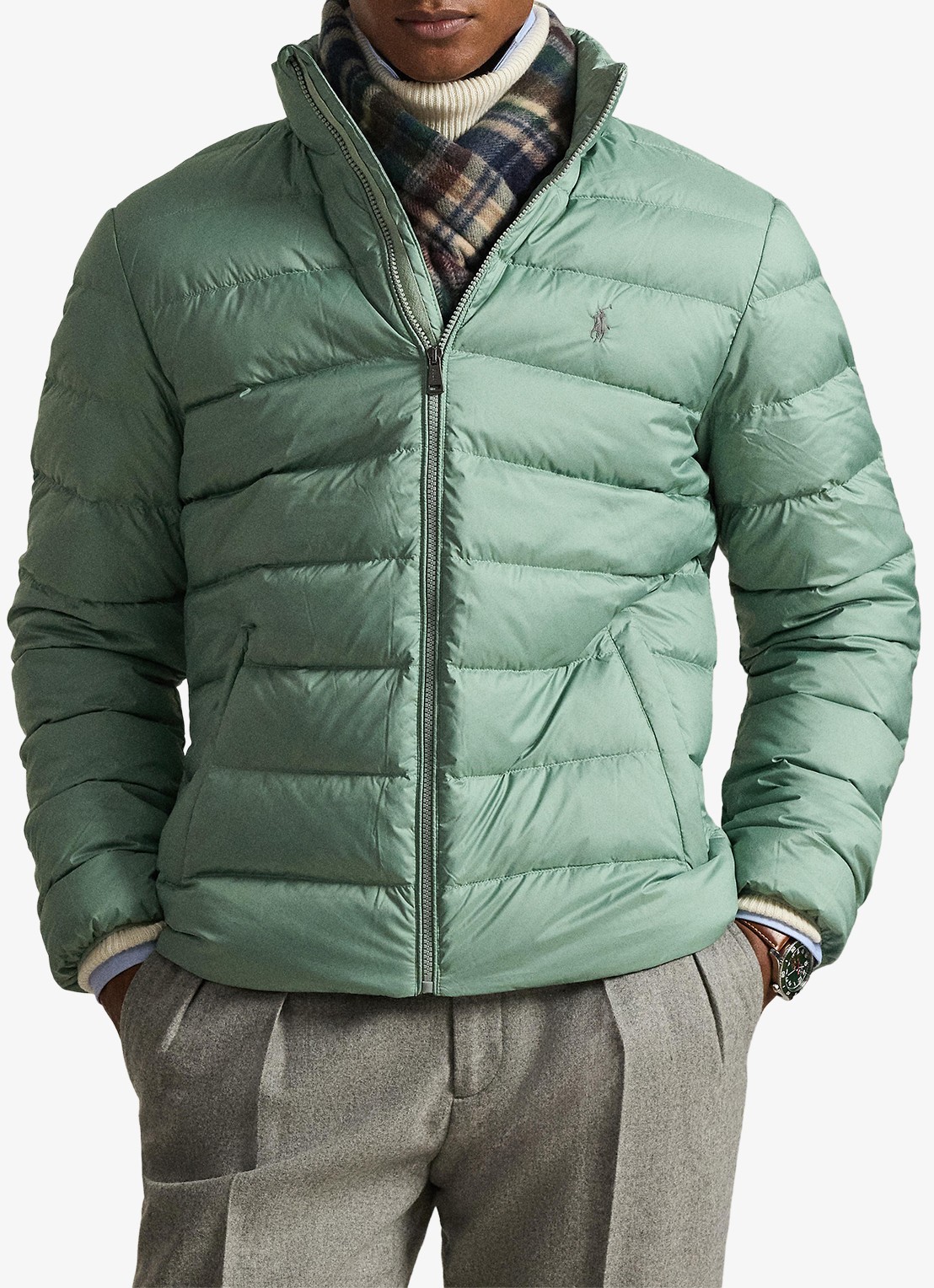 Ralph Lauren Colden gewatteerd jack met donsvulling en steekzakken - voorkant 2 light green / lichtgroen