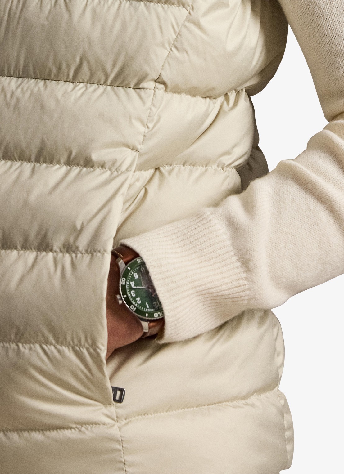 Ralph Lauren Colden opvouwbare bodywarmer met donsvulling en waterafstotende coating - detail 3 basic sand / zand