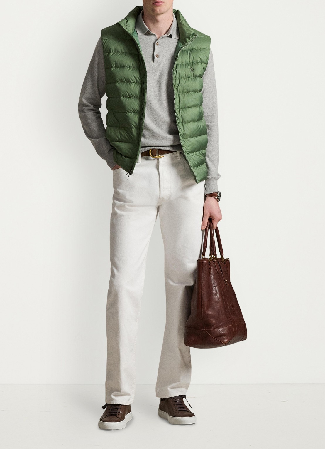 Ralph Lauren Colden opvouwbare bodywarmer met donsvulling en waterafstotende coating - voorkant 6 fatigue / groen