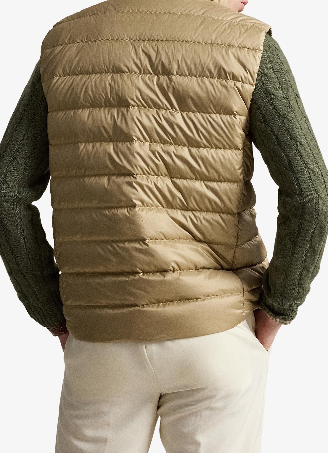Ralph Lauren Colden opvouwbare bodywarmer met donsvulling en waterafstotende coating - achterkant rl khaki / khaki