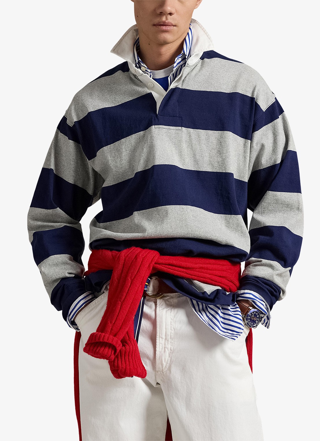 Ralph Lauren Comfort fit polo met streepprint - detail newport navy/andover heat / blauw