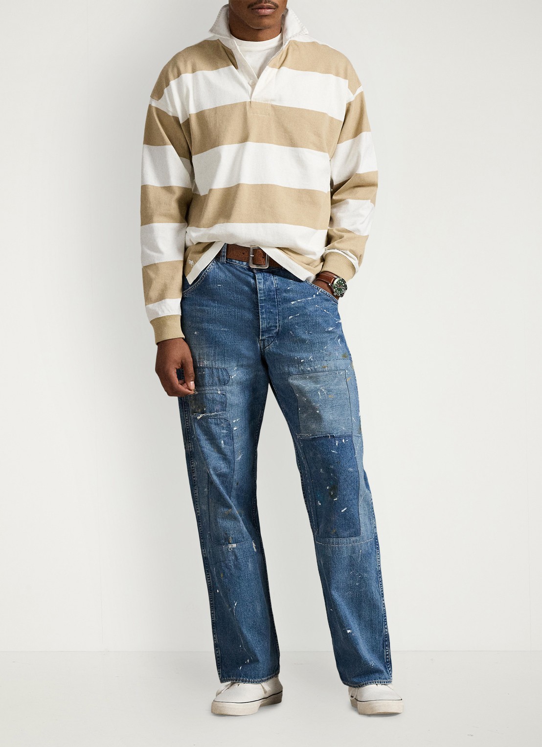 Ralph Lauren Comfort fit polo met streepprint - detail trophy cream/classic khaki / khaki