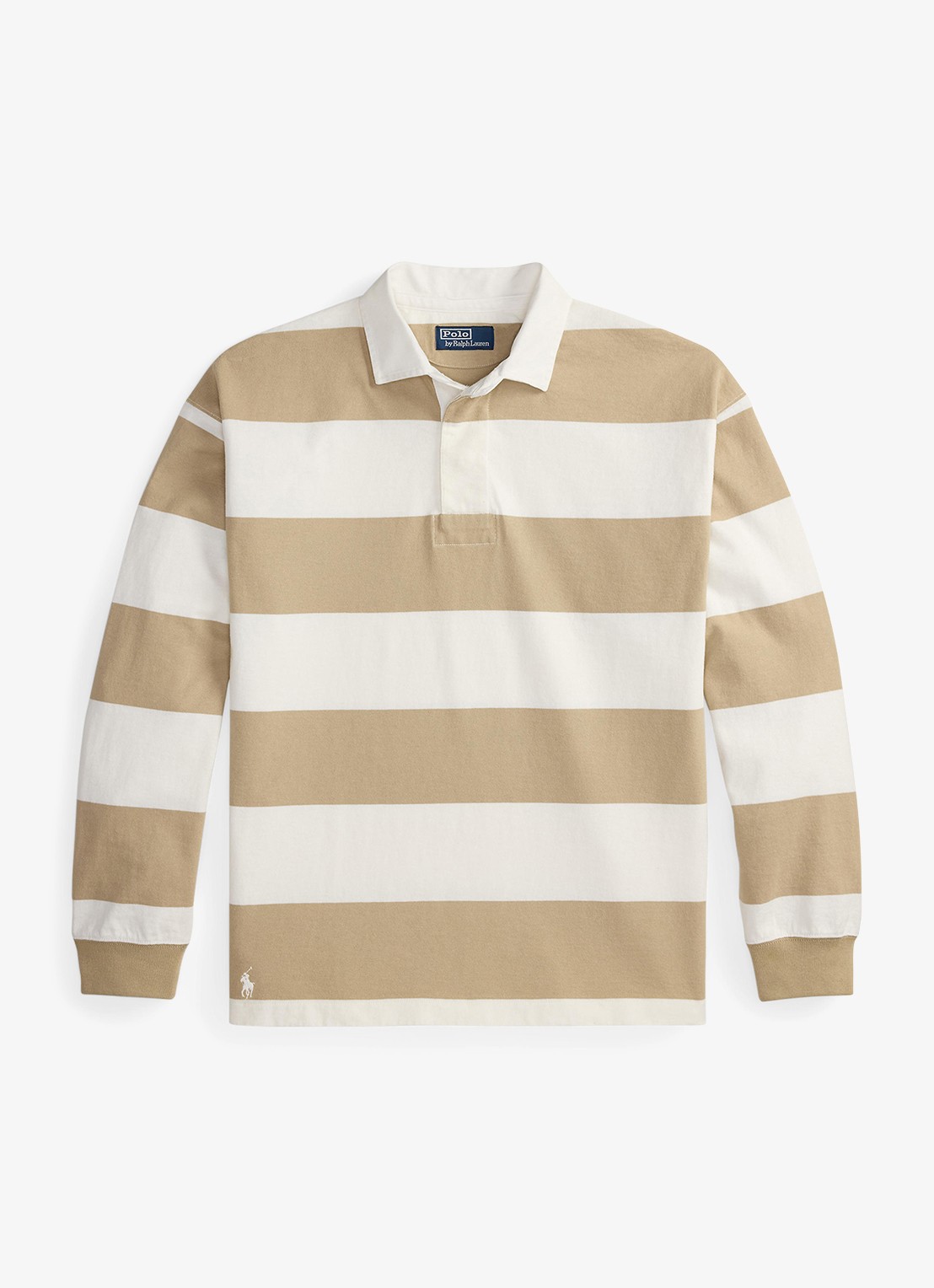 Ralph Lauren Comfort fit polo met streepprint - voorkant 4 trophy cream/classic khaki / khaki