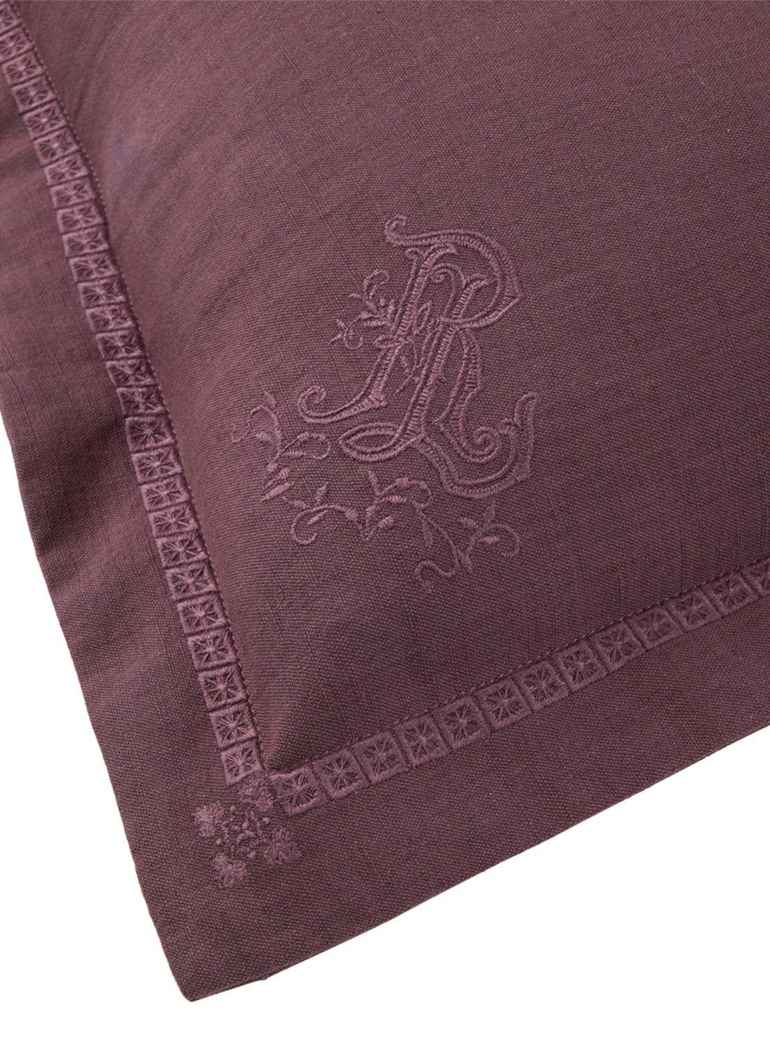 Ralph Lauren Corabell sierkussenhoes in linnenblend 45 x 45 cm - voorkant 3 roodbruin