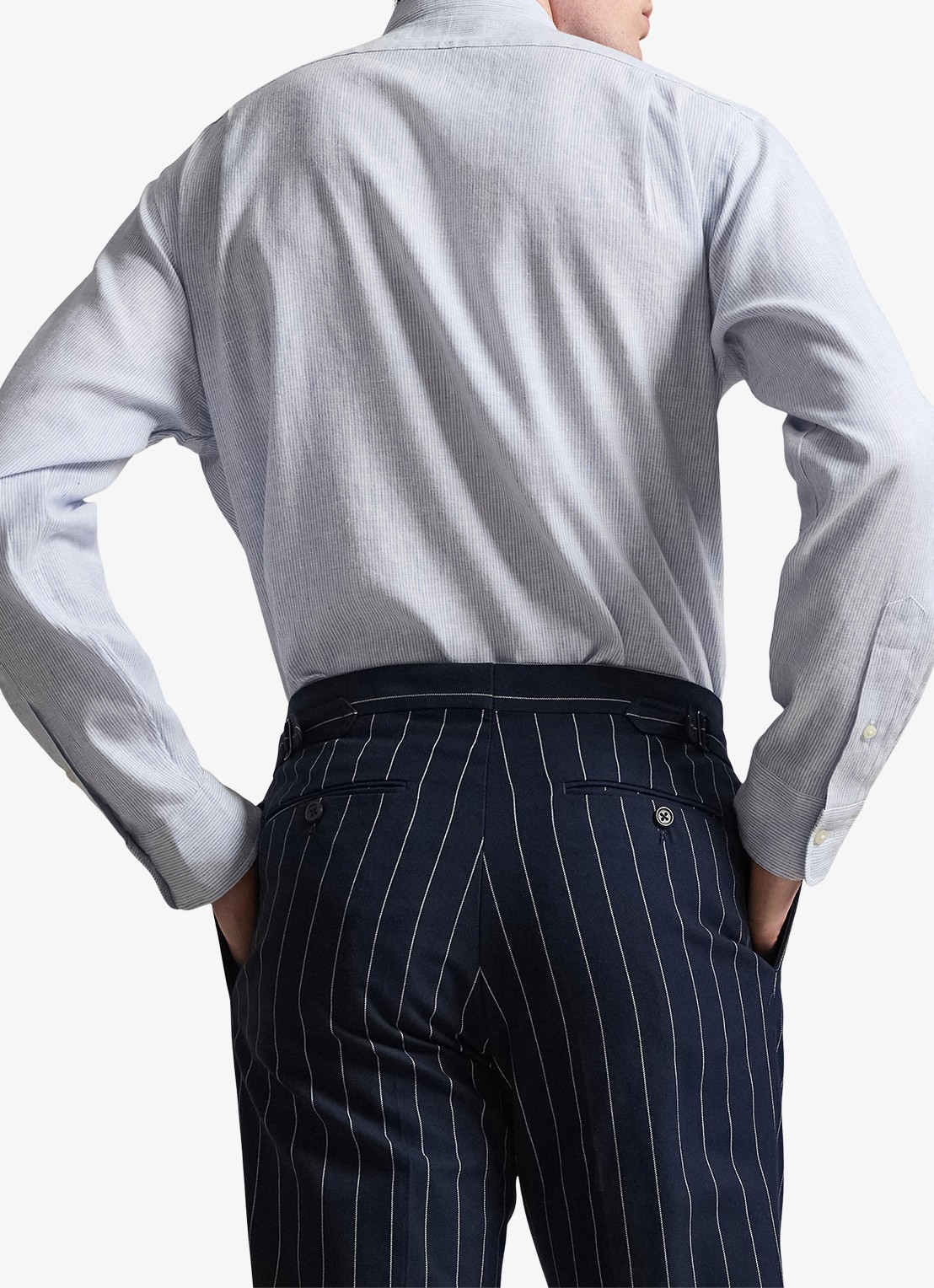 Ralph Lauren Costum fit overhemd in linnenblend met streepprint - achterkant 3 cabana /blue white / blauw