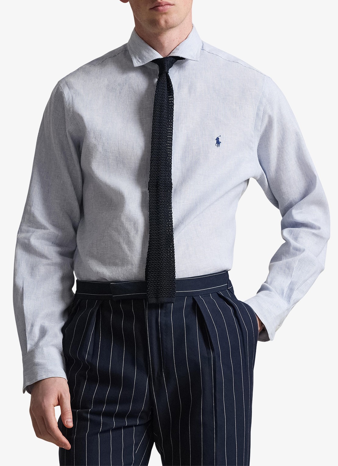 Ralph Lauren Costum fit overhemd in linnenblend met streepprint - detail 4 cabana /blue white / blauw
