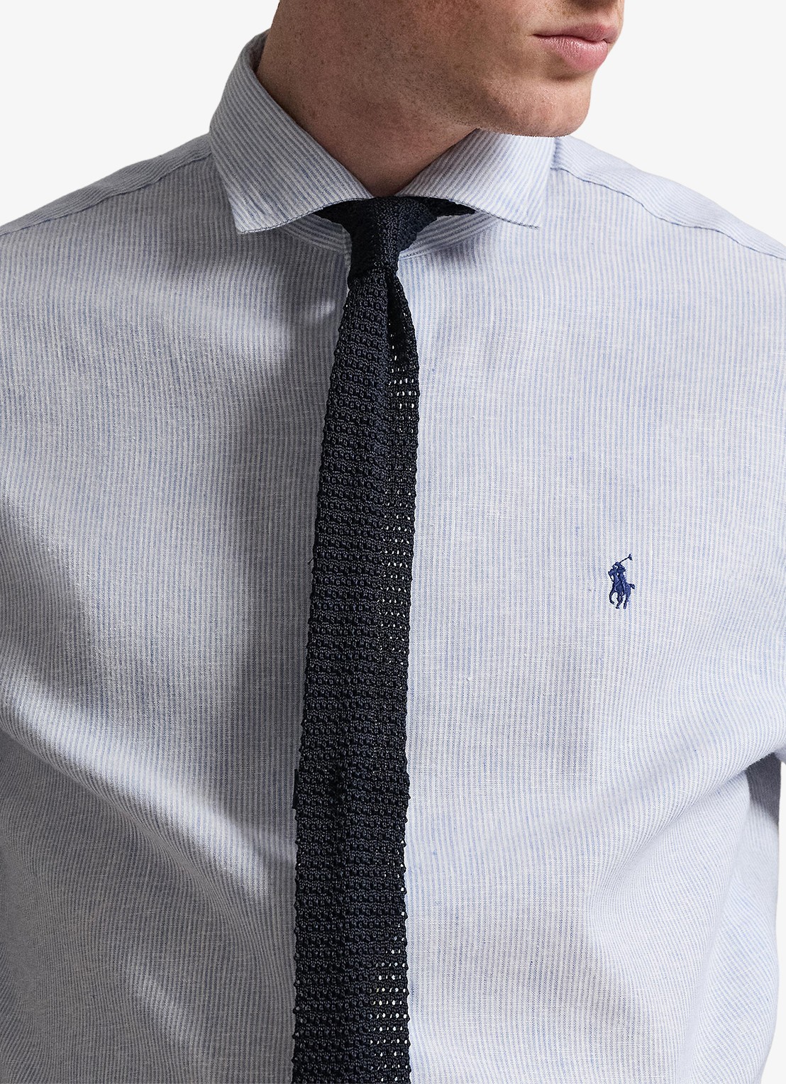 Ralph Lauren Costum fit overhemd in linnenblend met streepprint - detail 5 cabana /blue white / blauw