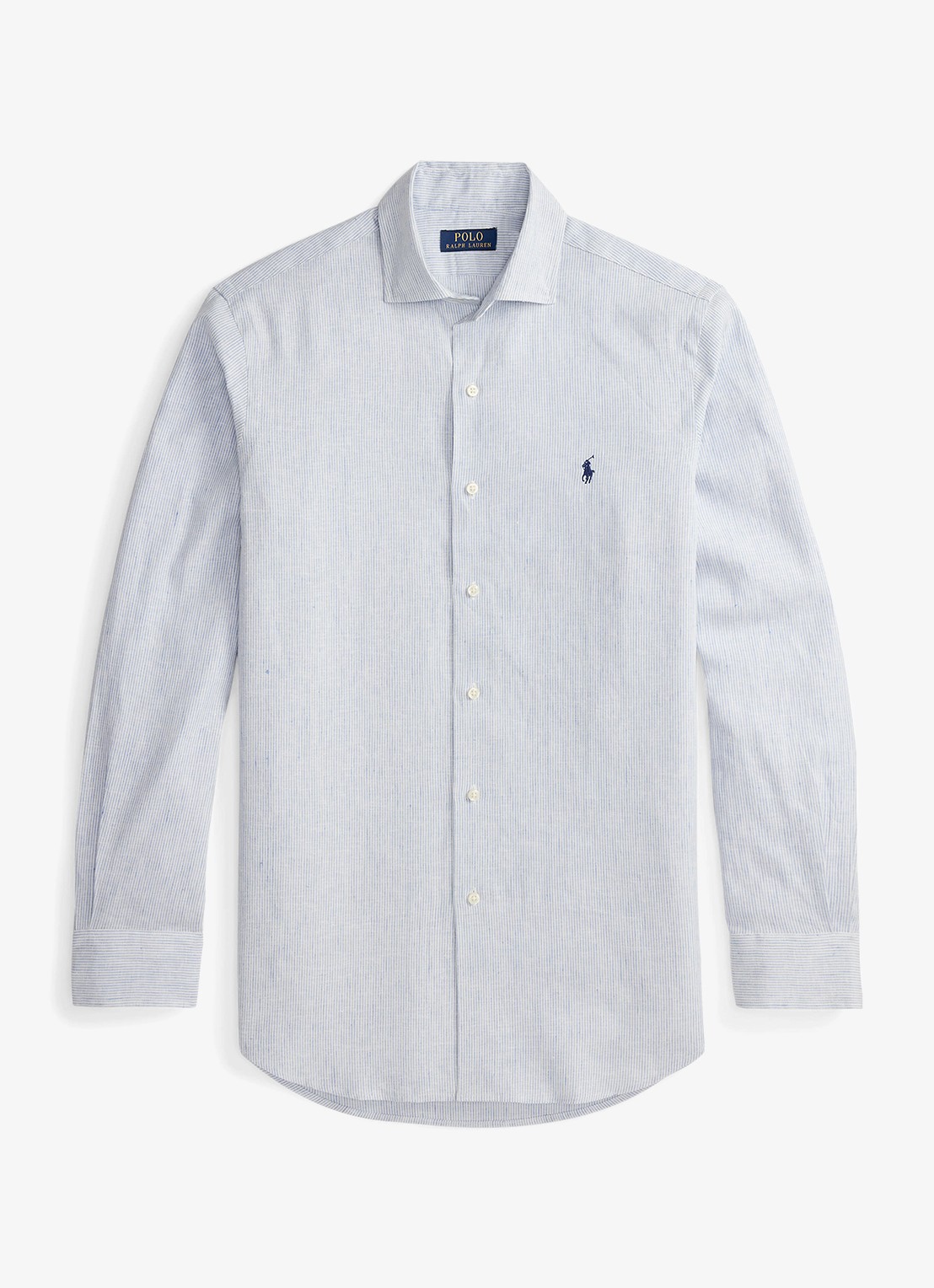 Ralph Lauren Costum fit overhemd in linnenblend met streepprint - voorkant cabana /blue white / blauw
