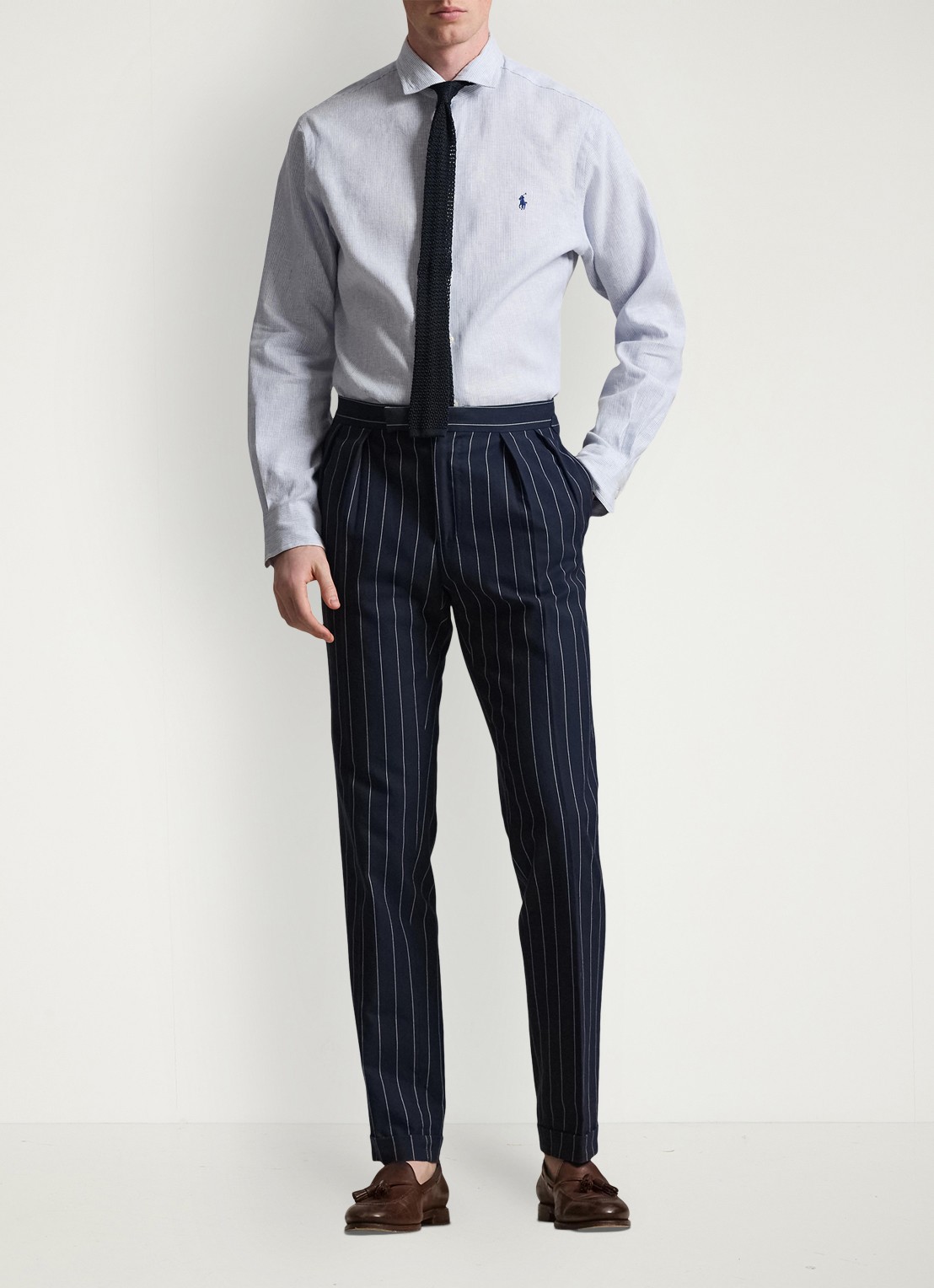 Ralph Lauren Costum fit overhemd in linnenblend met streepprint - voorkant 2 cabana /blue white / blauw