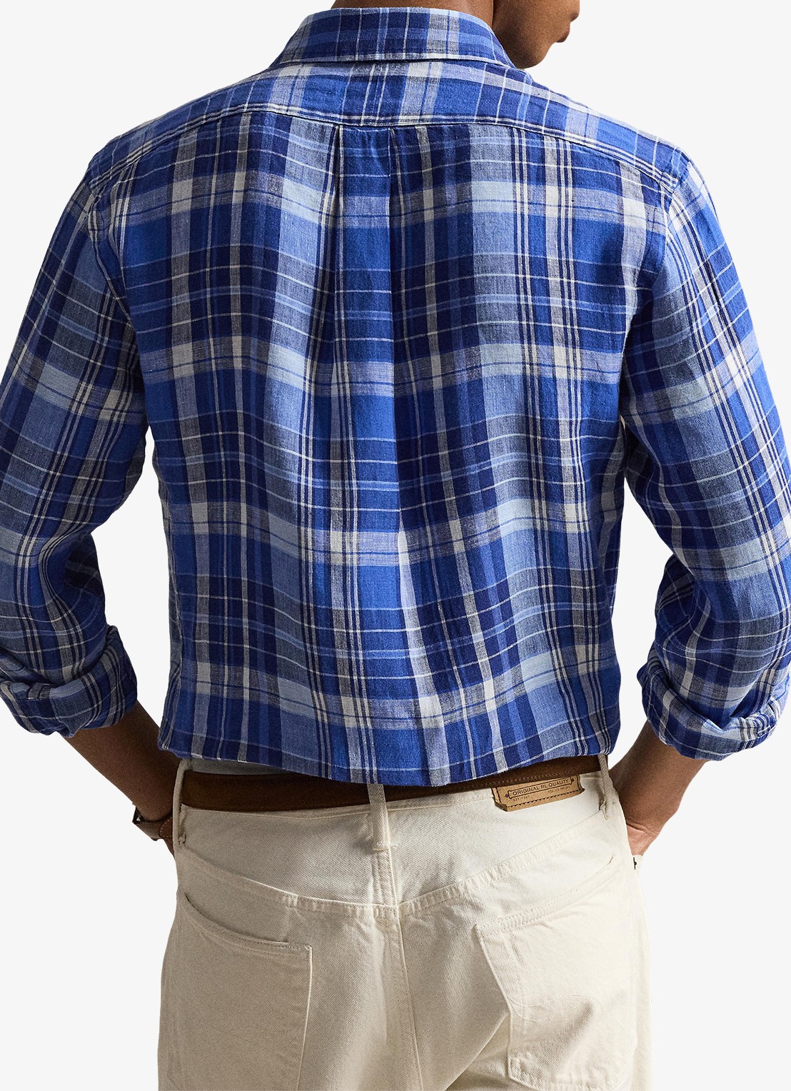 Ralph Lauren Costum fit overhemd van linnen met ruitdessin - achterkant blue multi / blauw