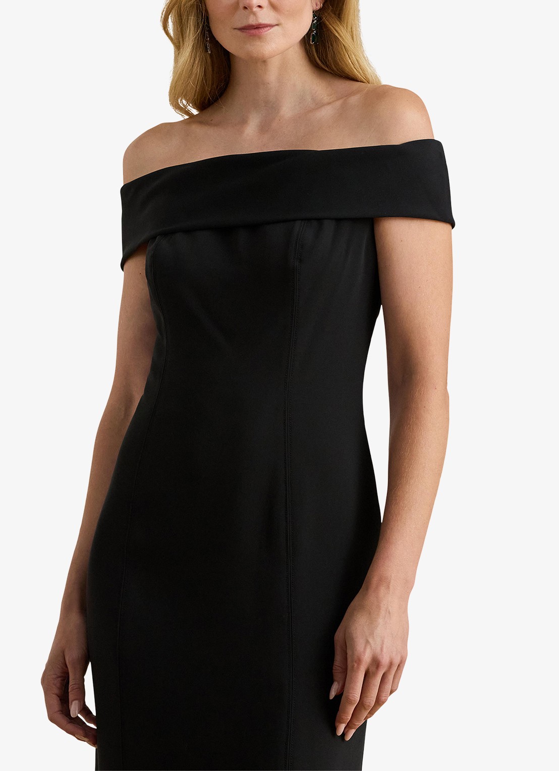 Ralph Lauren Crêpe jurk met blote schouders - detail zwart