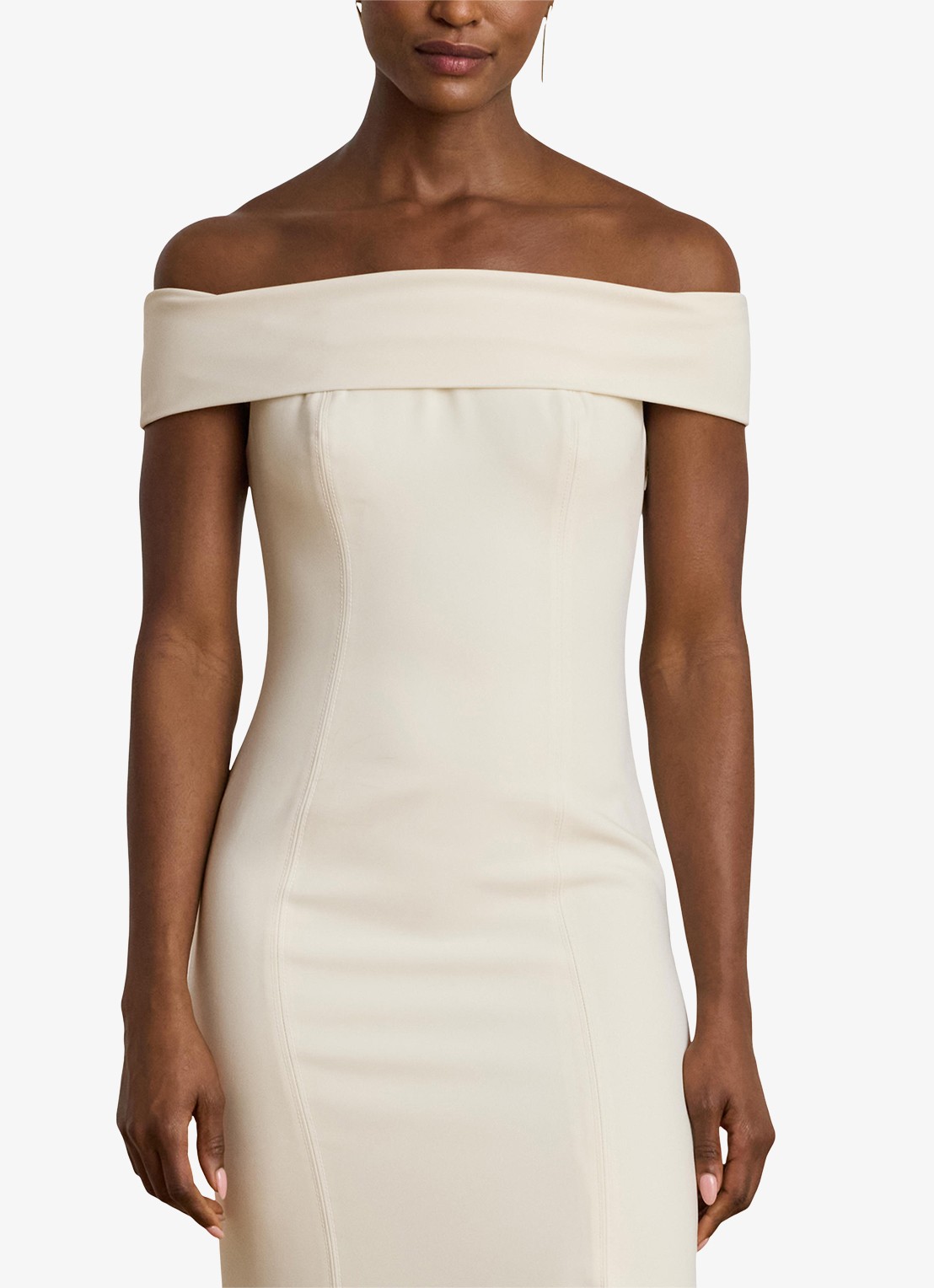 Ralph Lauren Crêpe jurk met blote schouders - detail creme