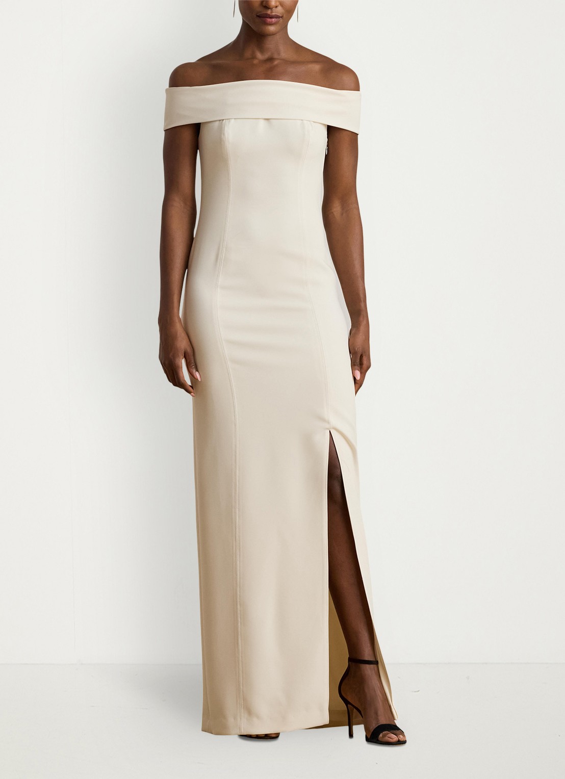 Ralph Lauren Crêpe jurk met blote schouders - voorkant 4 creme