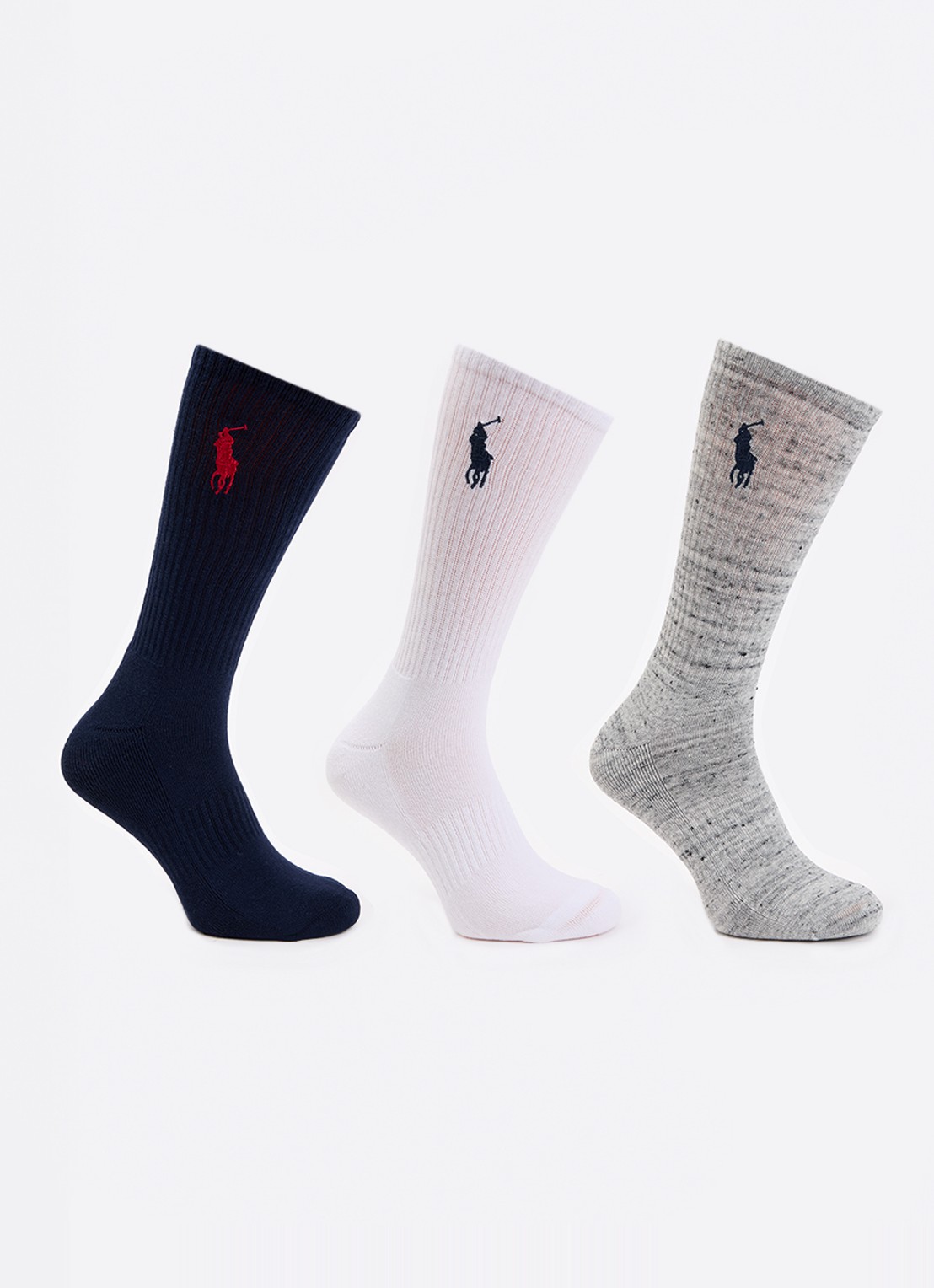 Ralph Lauren Crew sokken met logoborduring in 3-pack  - voorkant donkerblauw