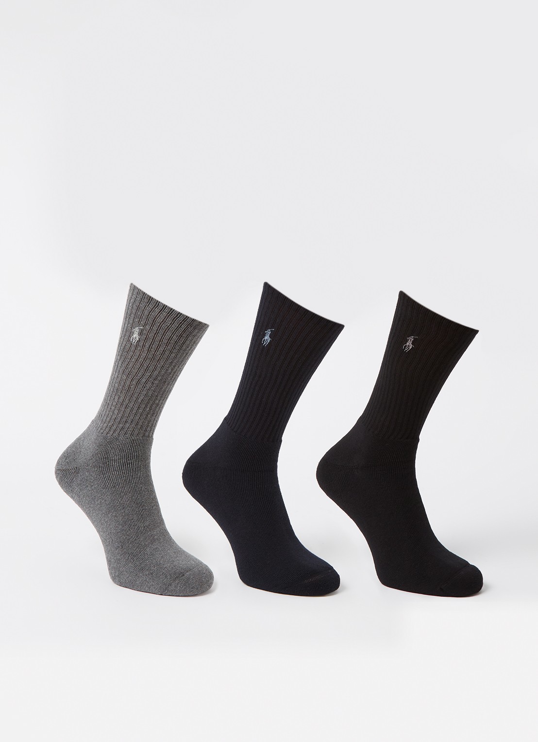 Ralph Lauren Crew sportsokken in uni in 3-pack 1 maat - voorkant asst navy/charcoal hthr/black