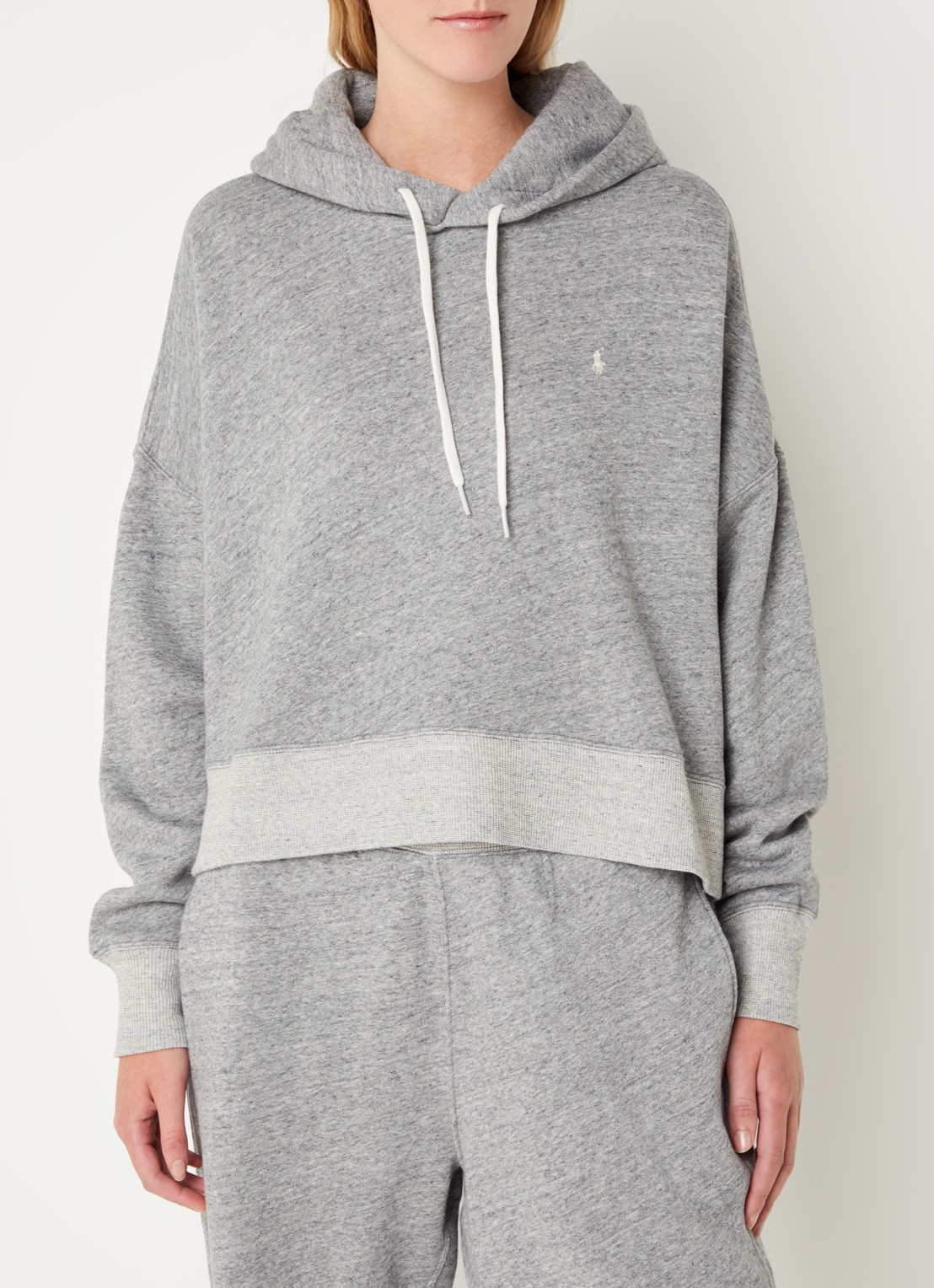 Ralph Lauren Cropped hoodie met logoborduring en gemêleerd dessin - detail 2 grijsmele