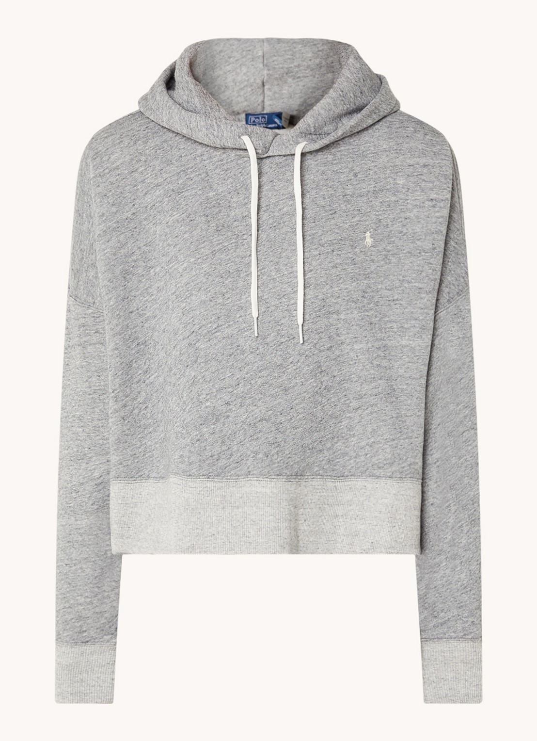 Ralph Lauren Cropped hoodie met logoborduring en gemêleerd dessin - voorkant 4 grijsmele