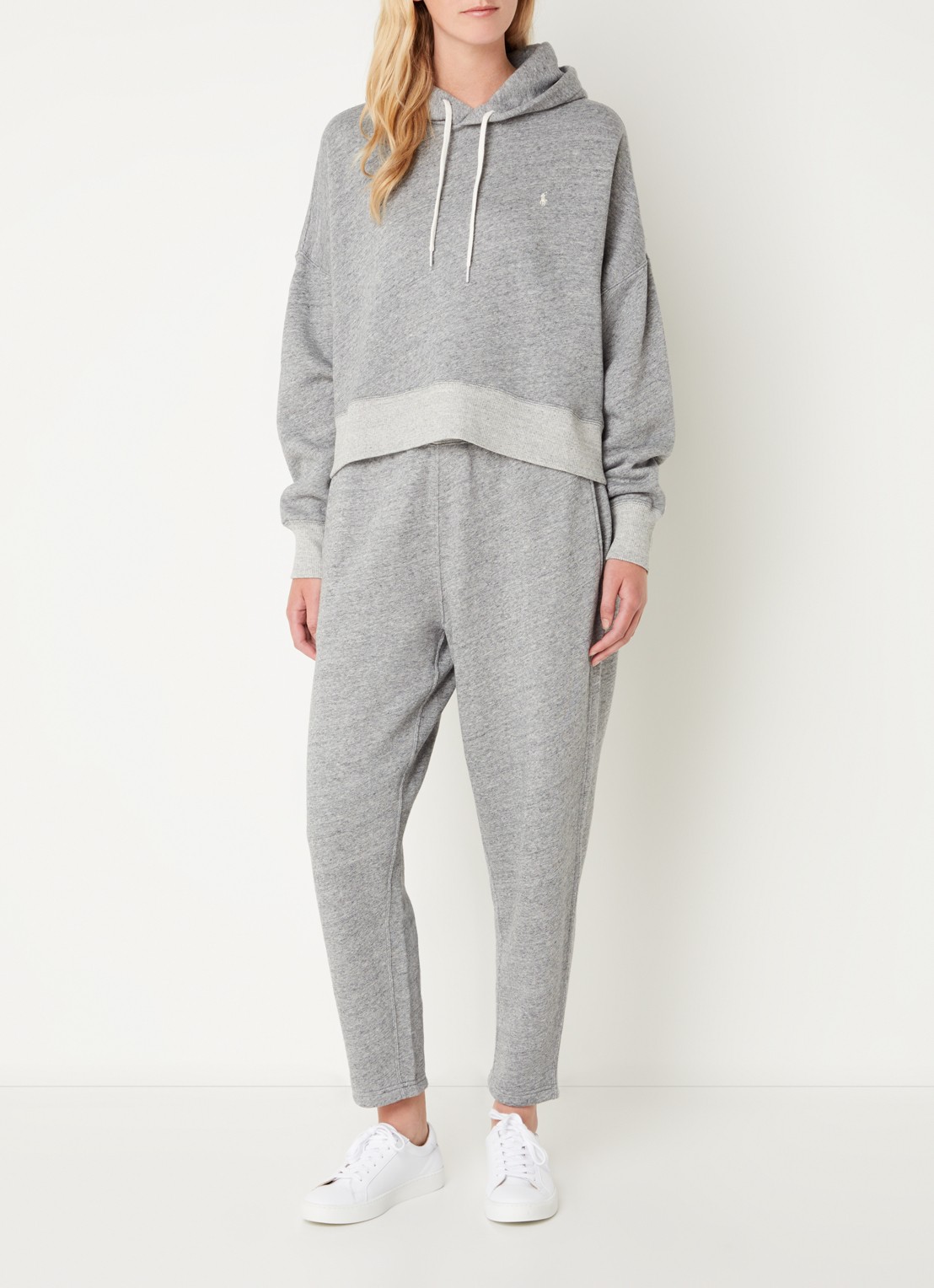 Ralph Lauren Cropped hoodie met logoborduring en gemêleerd dessin - voorkant 5 grijsmele