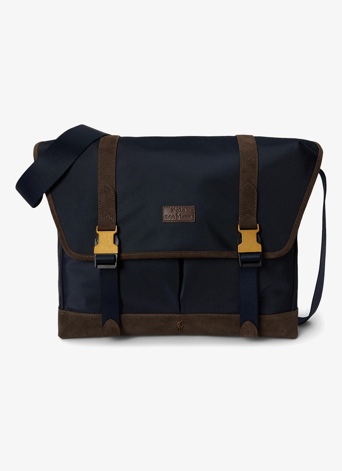 Ralph Lauren Crossbodytas met details van suède - voorkant 3 newport navy/brown-3vg4