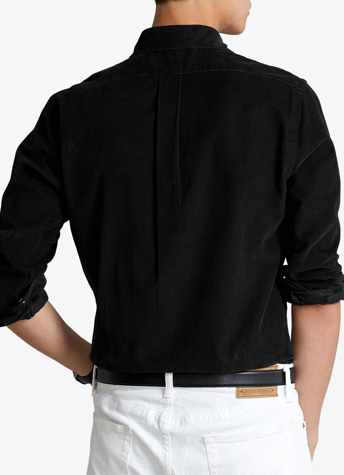 Ralph Lauren Custom fit button down-overhemd van corduroy - achterkant polo black /  zwart