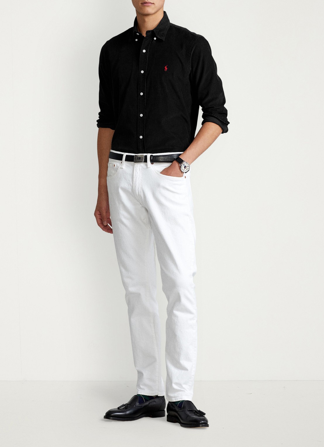 Ralph Lauren Custom fit button down-overhemd van corduroy - detail 6 polo black /  zwart