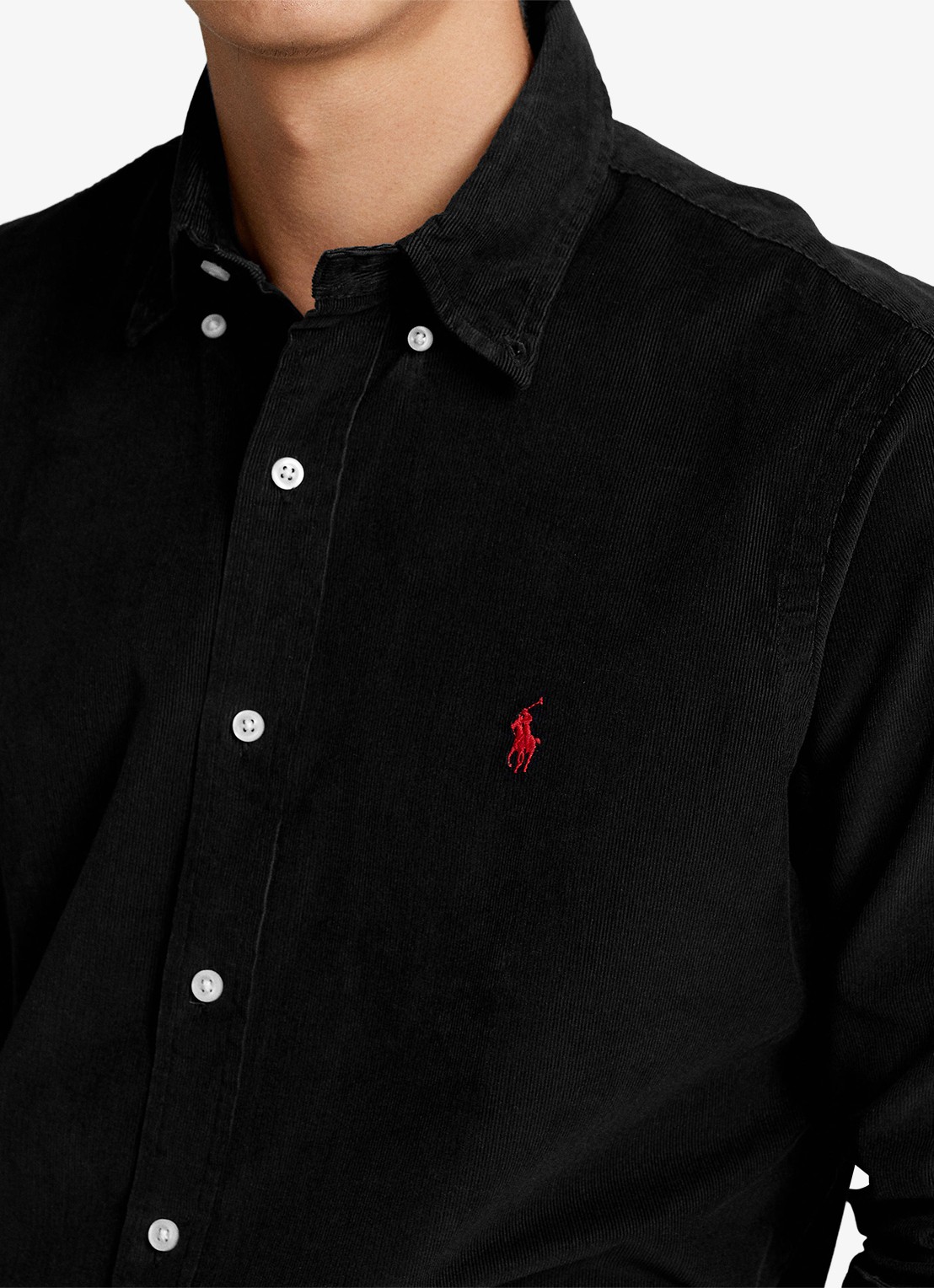 Ralph Lauren Custom fit button down-overhemd van corduroy - detail 7 polo black /  zwart