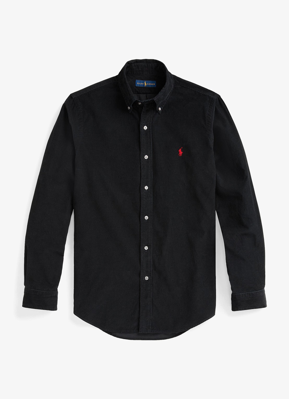 Ralph Lauren Custom fit button down-overhemd van corduroy - voorkant 3 polo black /  zwart