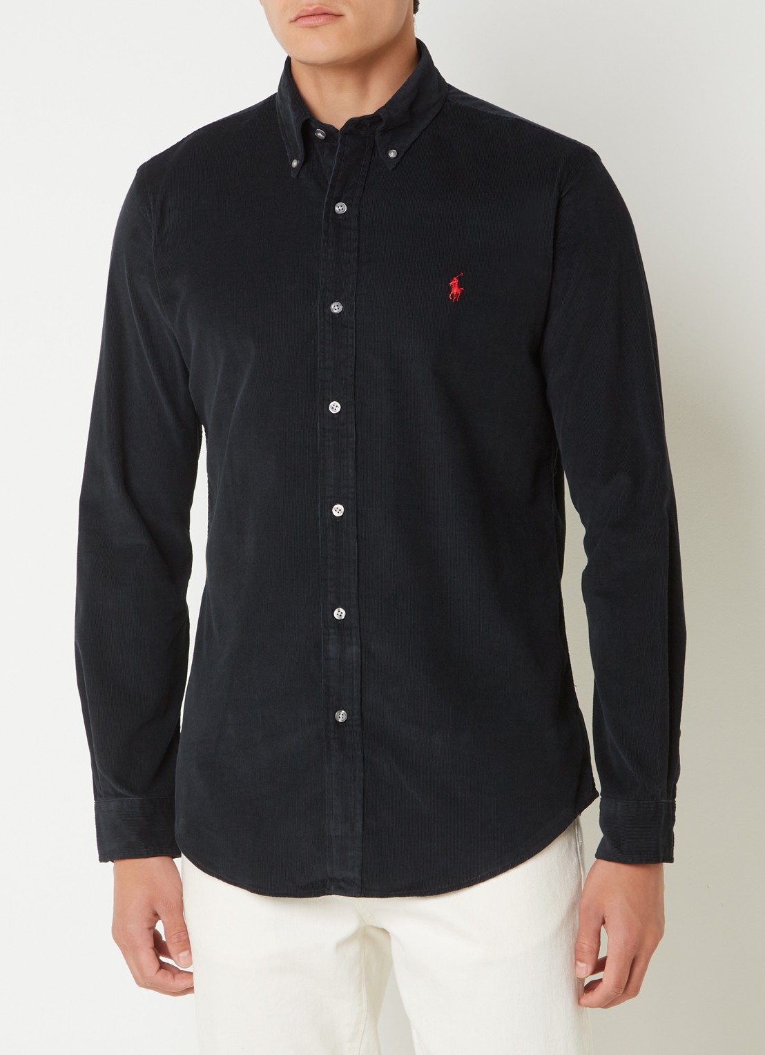 Ralph Lauren Custom fit button down-overhemd van corduroy - detail 8 polo black /  zwart