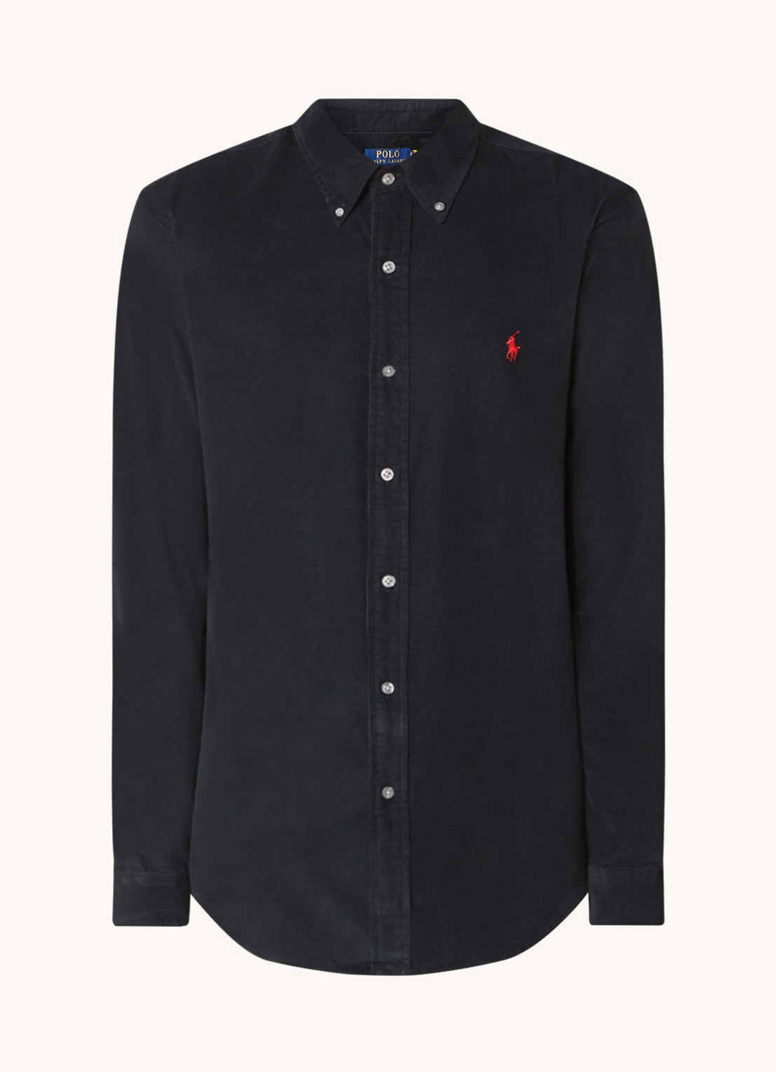 Ralph Lauren Custom fit button down-overhemd van corduroy - voorkant 5 polo black /  zwart