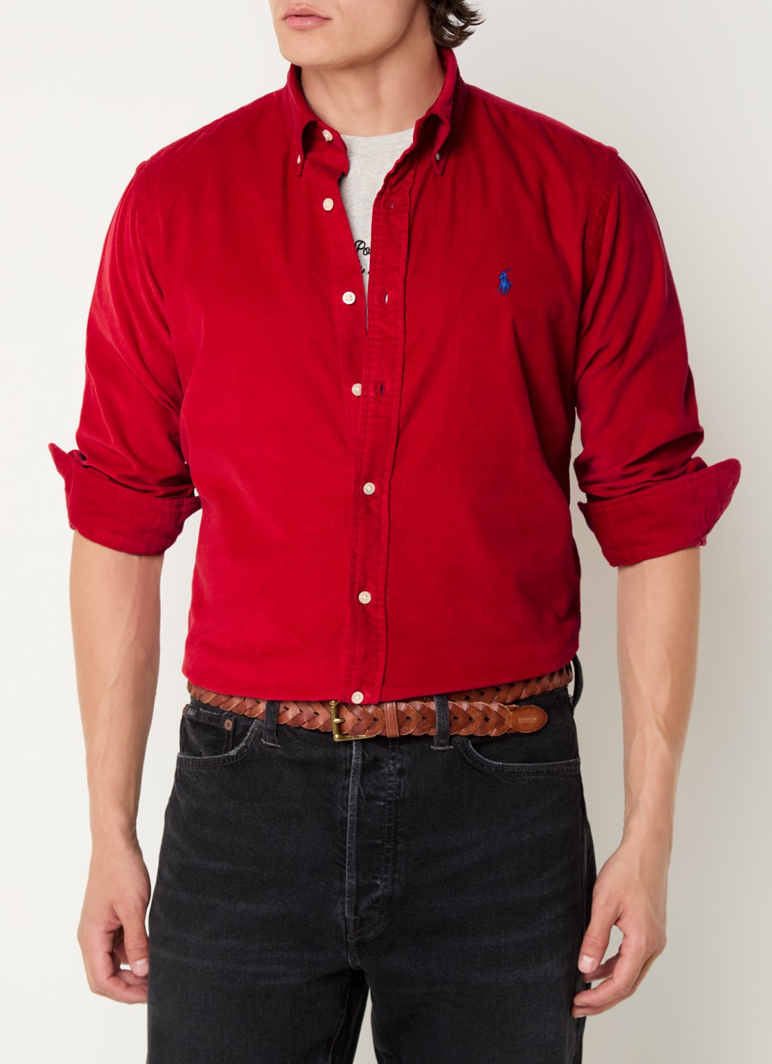Ralph Lauren Custom fit button down-overhemd van corduroy - detail martin red / rood