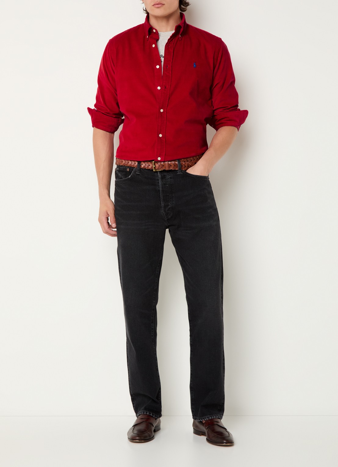 Ralph Lauren Custom fit button down-overhemd van corduroy - voorkant 3 martin red / rood