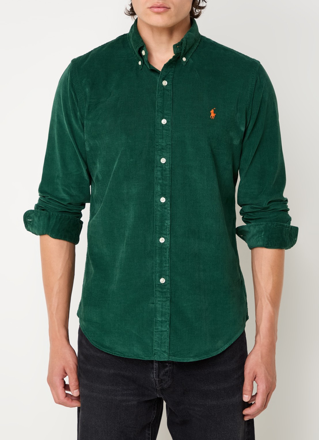Ralph Lauren Custom fit button down-overhemd van corduroy - detail 5 vintage pine / groen