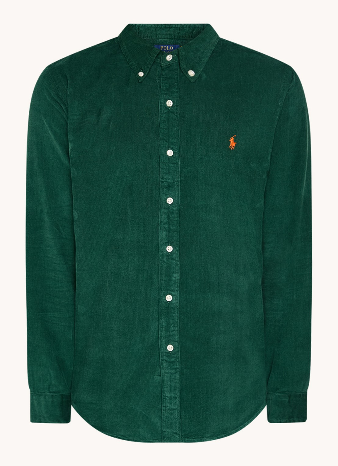 Ralph Lauren Custom fit button down-overhemd van corduroy - voorkant 2 vintage pine / groen