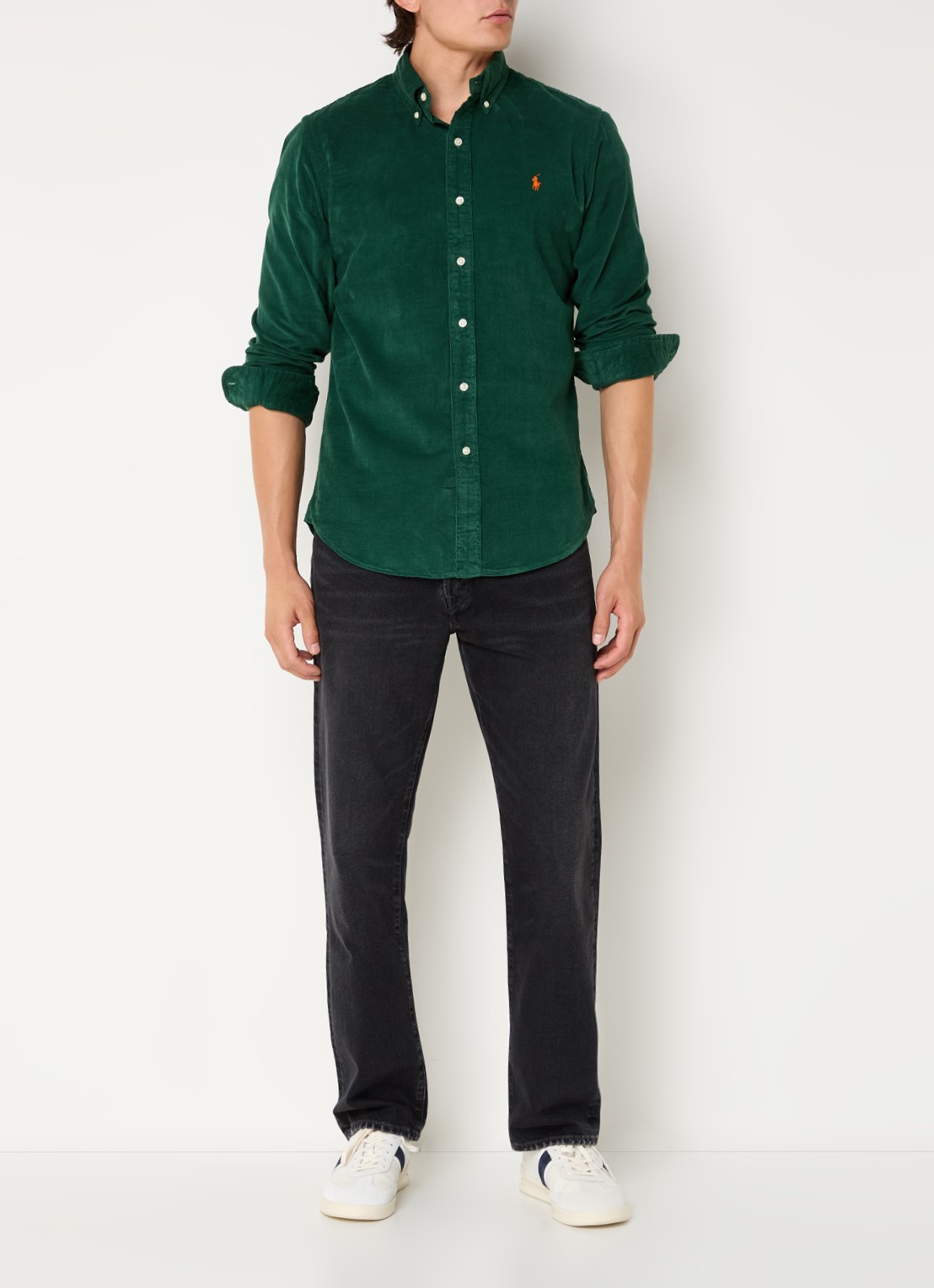 Ralph Lauren Custom fit button down-overhemd van corduroy - voorkant 3 vintage pine / groen