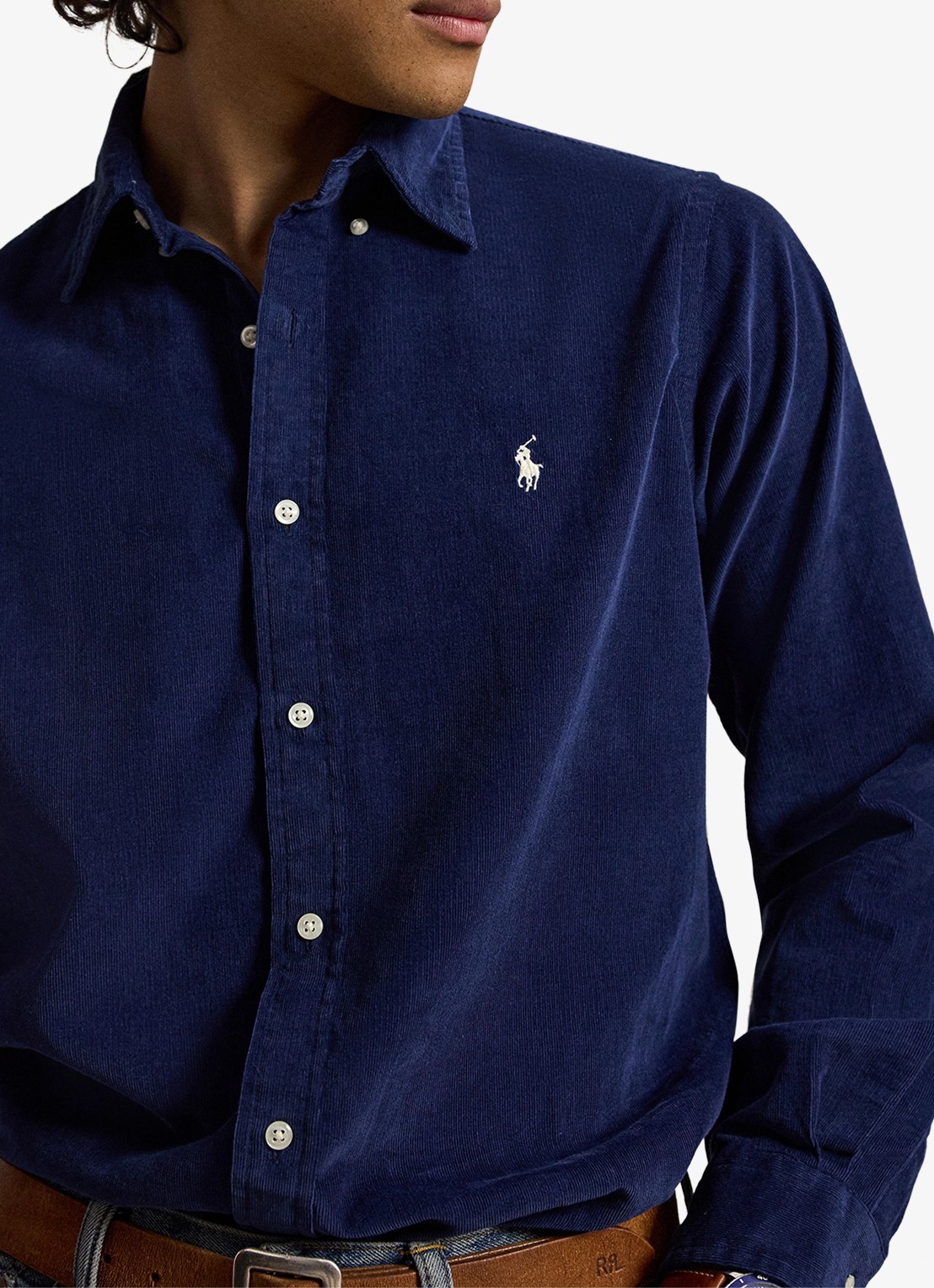 Ralph Lauren Custom fit button down-overhemd van corduroy - detail 3 newport navy / white / donkerblauw