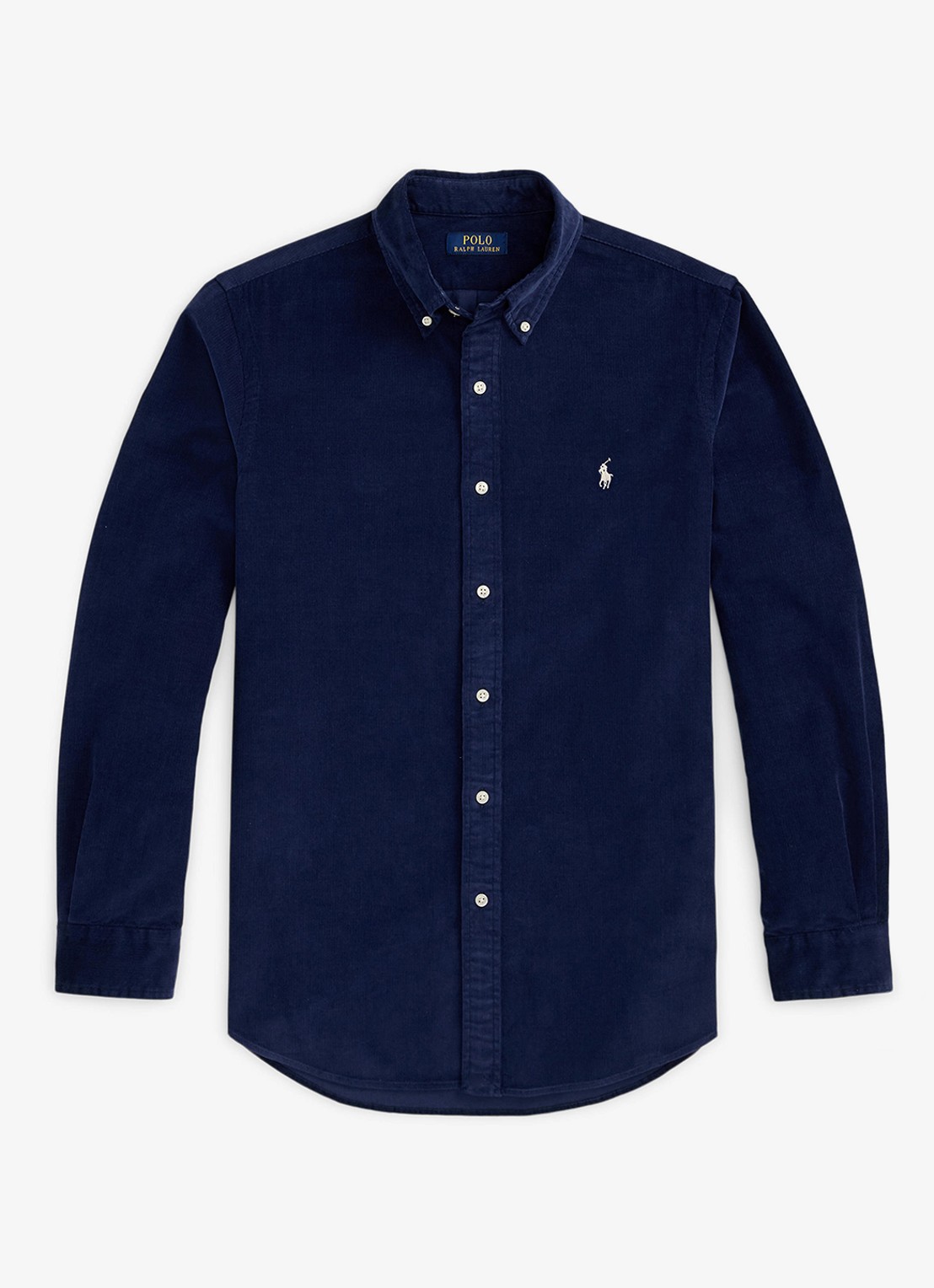 Ralph Lauren Custom fit button down-overhemd van corduroy - voorkant 4 newport navy / white / donkerblauw