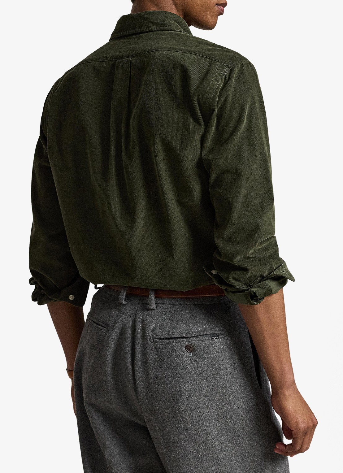 Ralph Lauren Custom fit button down-overhemd van corduroy - achterkant company olive w/khaki / olijfgroen