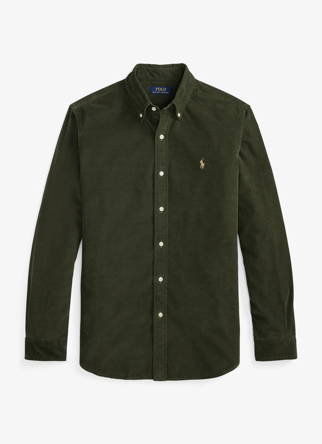 Ralph Lauren Custom fit button down-overhemd van corduroy - voorkant 4 company olive w/khaki / olijfgroen