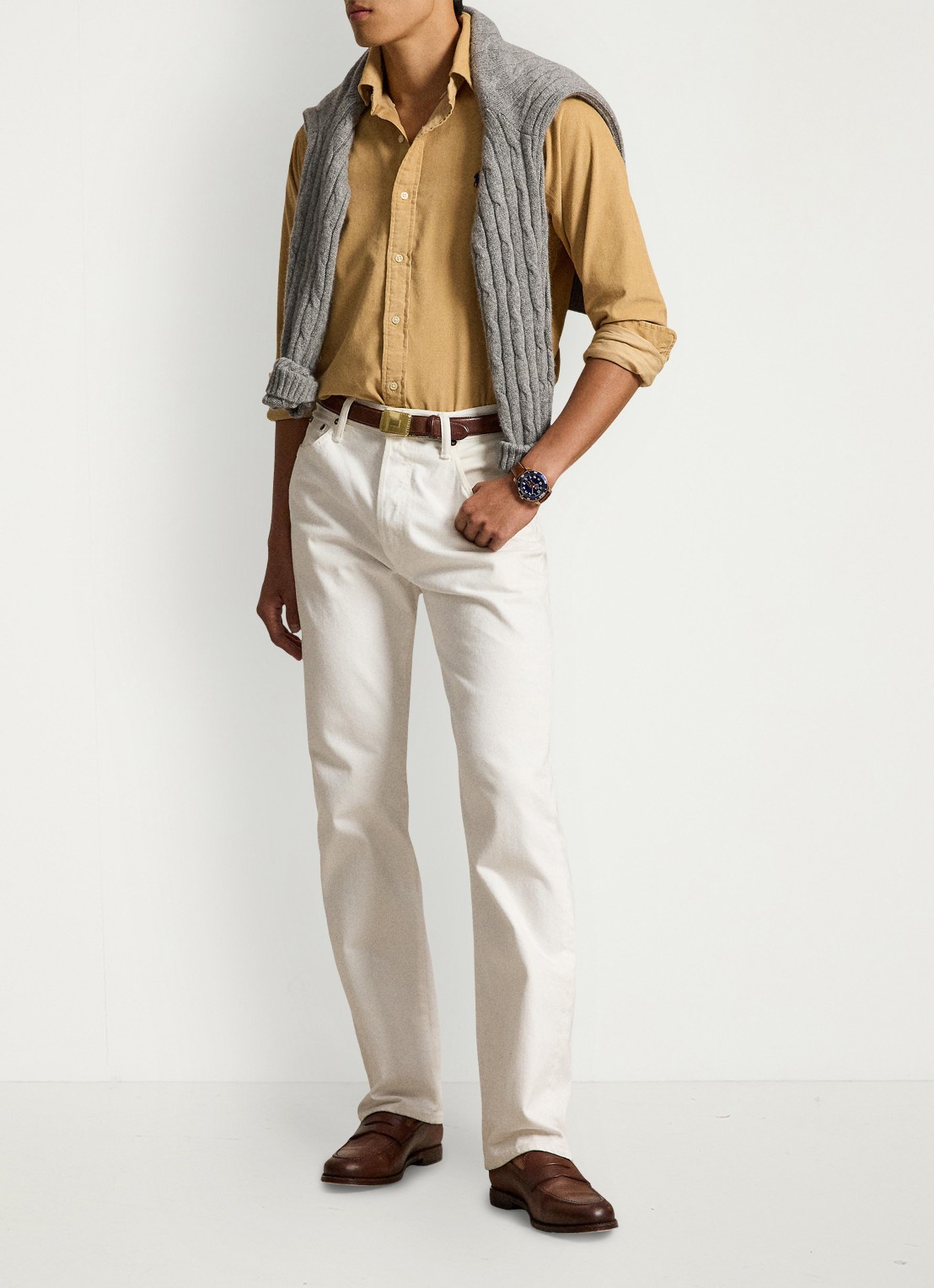 Ralph Lauren Custom fit button down-overhemd van corduroy - detail classic camel / camel