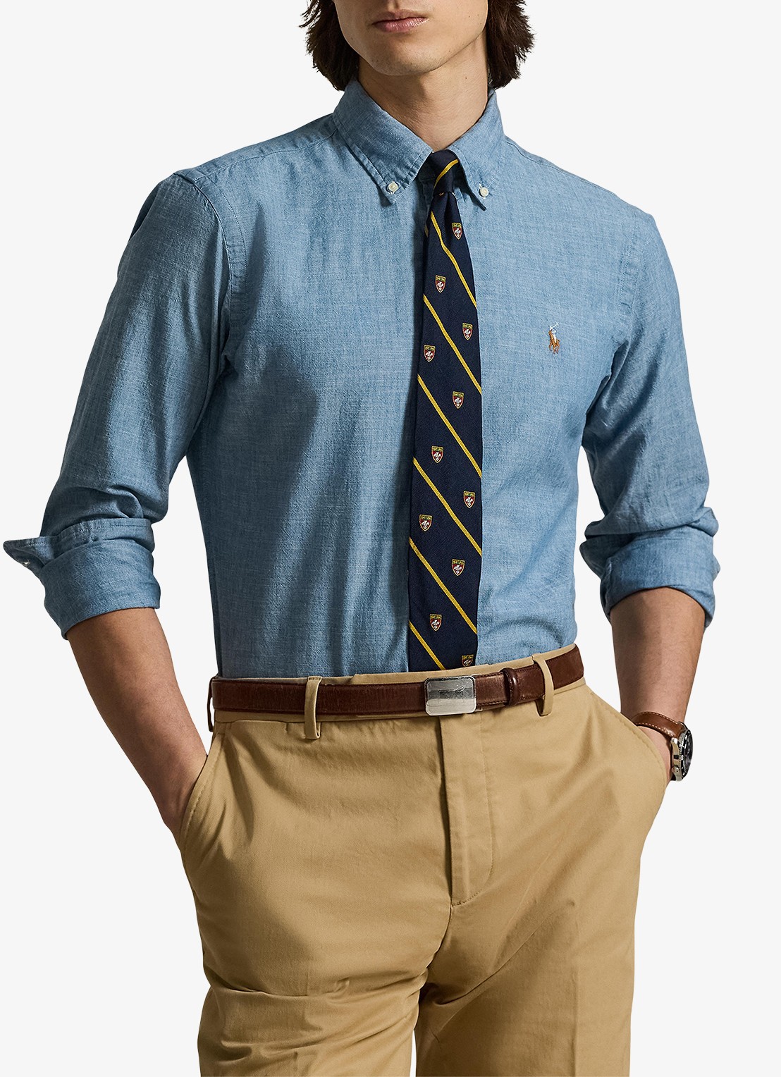 Ralph Lauren Custom fit button down-overhemd van denim - detail chambray / blauw
