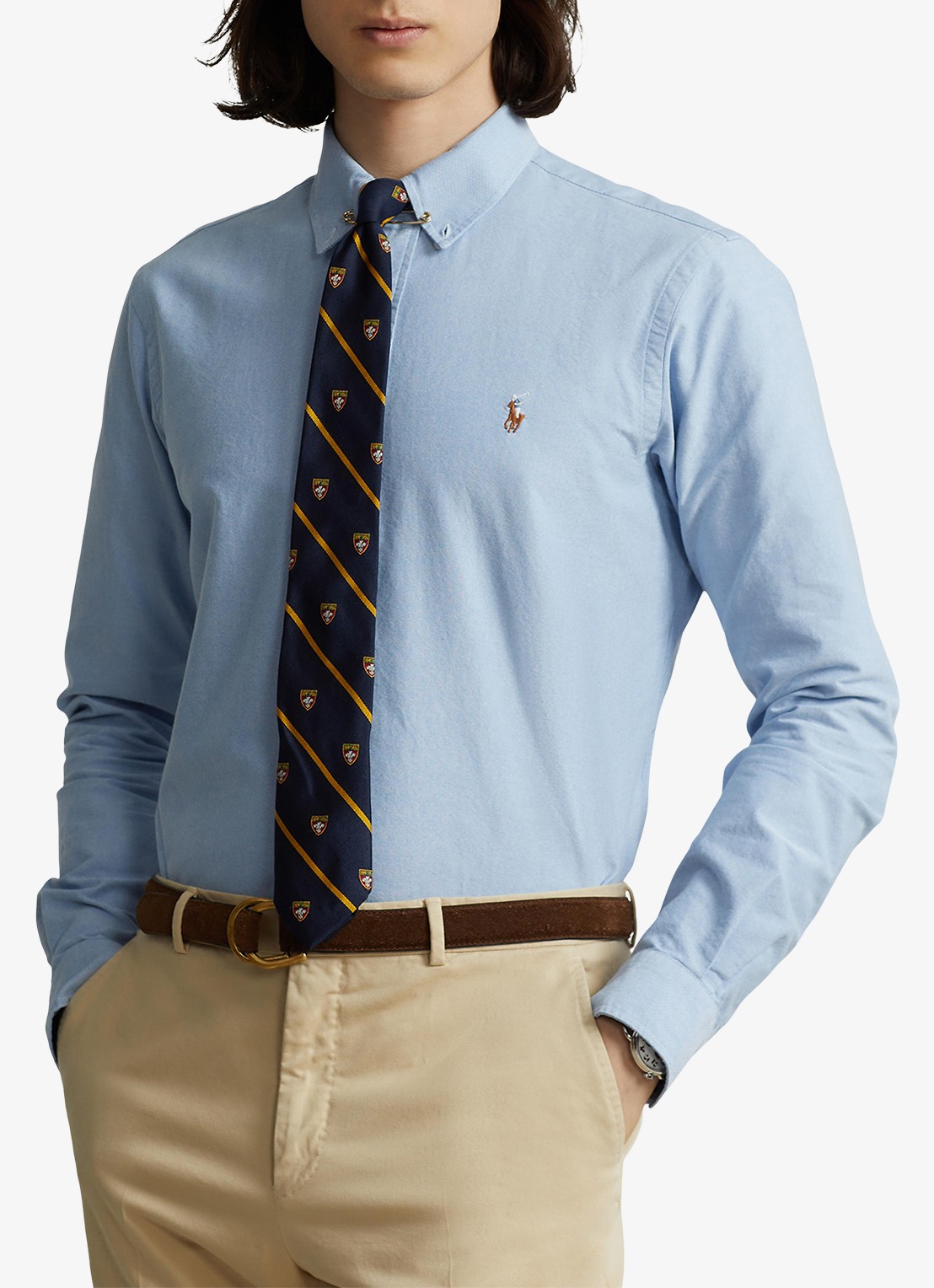 Ralph Lauren Custom fit button-down overhemd van katoen - detail blue / blauw