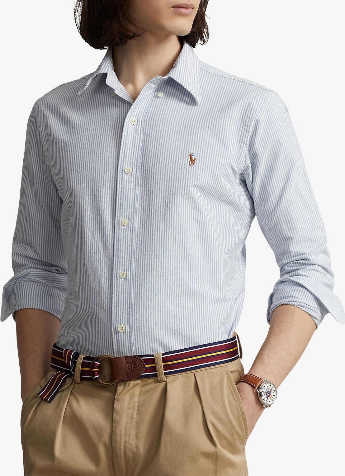 Ralph Lauren Custom fit button-down overhemd van katoen - detail 3 blue white stripe / blauw
