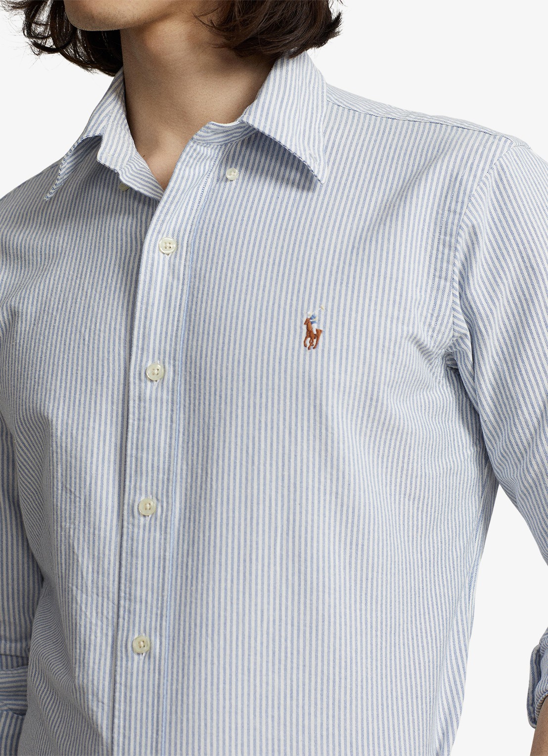 Ralph Lauren Custom fit button-down overhemd van katoen - detail 4 blue white stripe / blauw